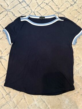 J. Crew Navy Short Sleeve Tee with Light Blue Trim